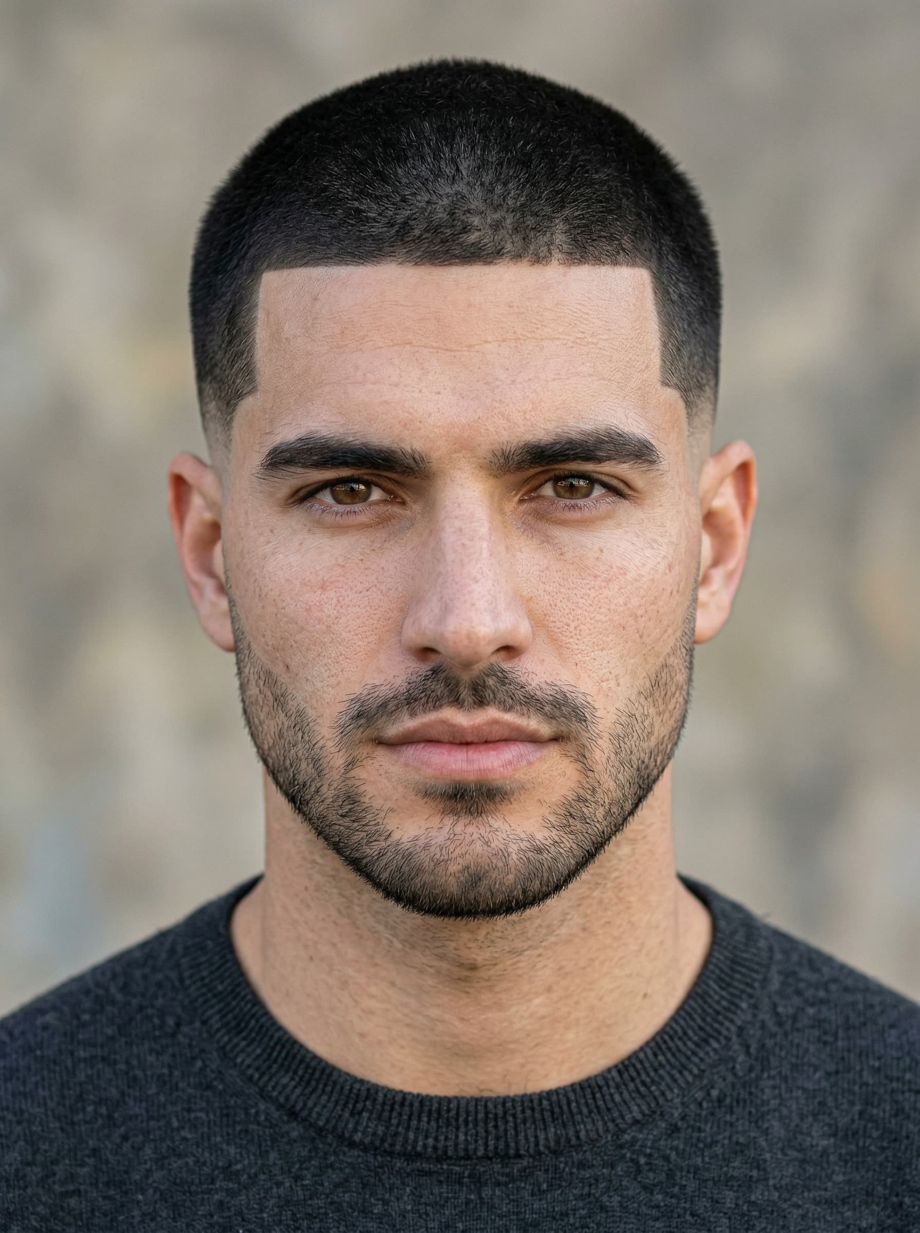 Feature illustration of The Grown-Out Buzz Cut with Geometric Line-Up and Fade.