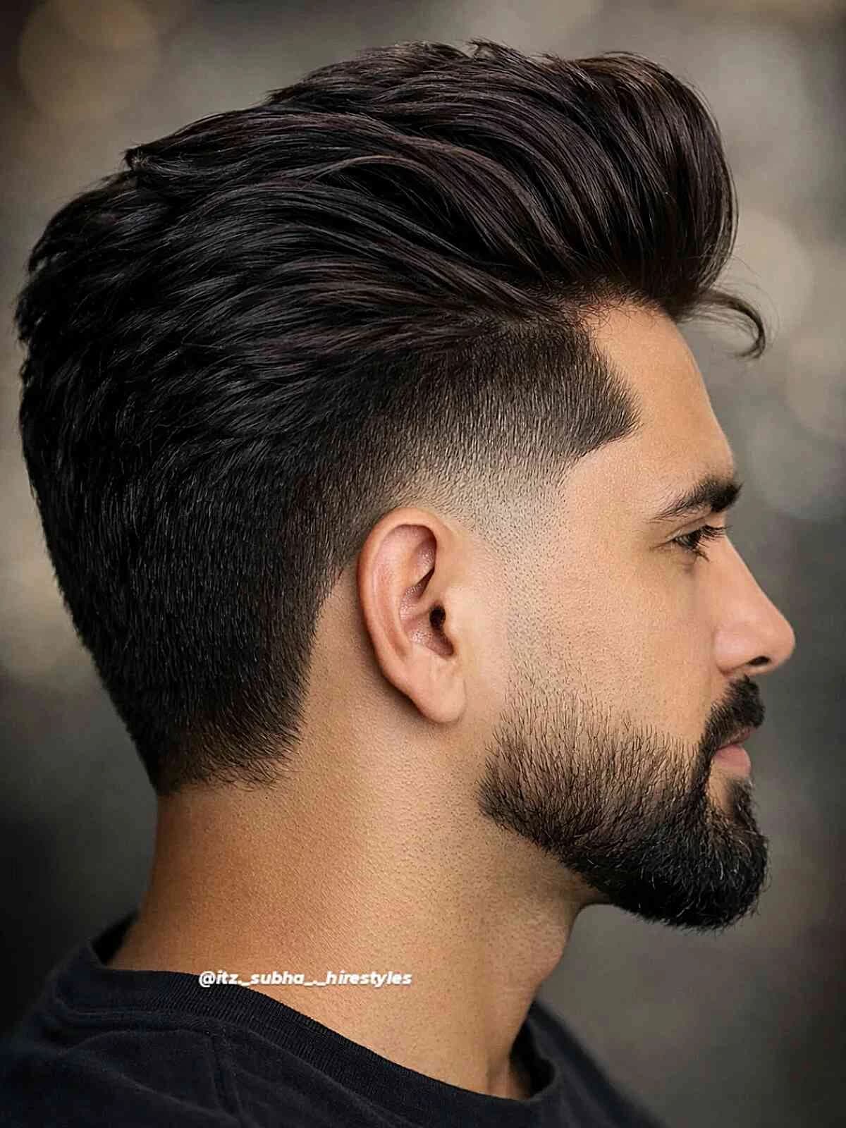 reference image for The Modern Pompadour with Drop Fade.