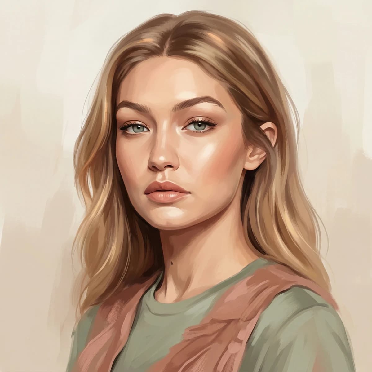 Season-aligned style icon portrait in clay rose and oat tones